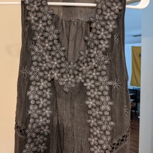 Dark Grey Flowered Pol Top